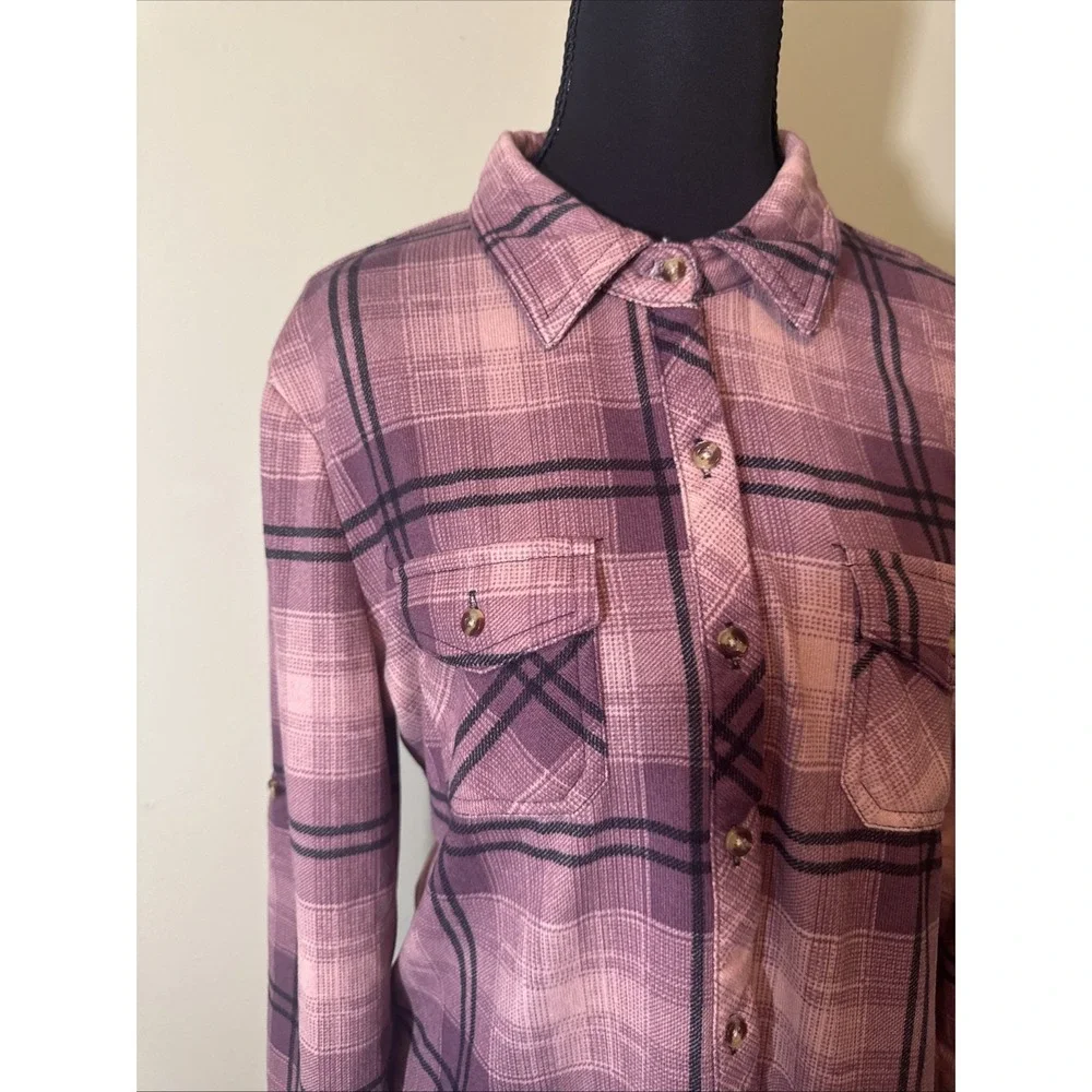 Eden & Olivia Soft Plaid Flannel Shirt Women's M Pink Black Button Up 3/4 Sleeve - Picture 3 of 10